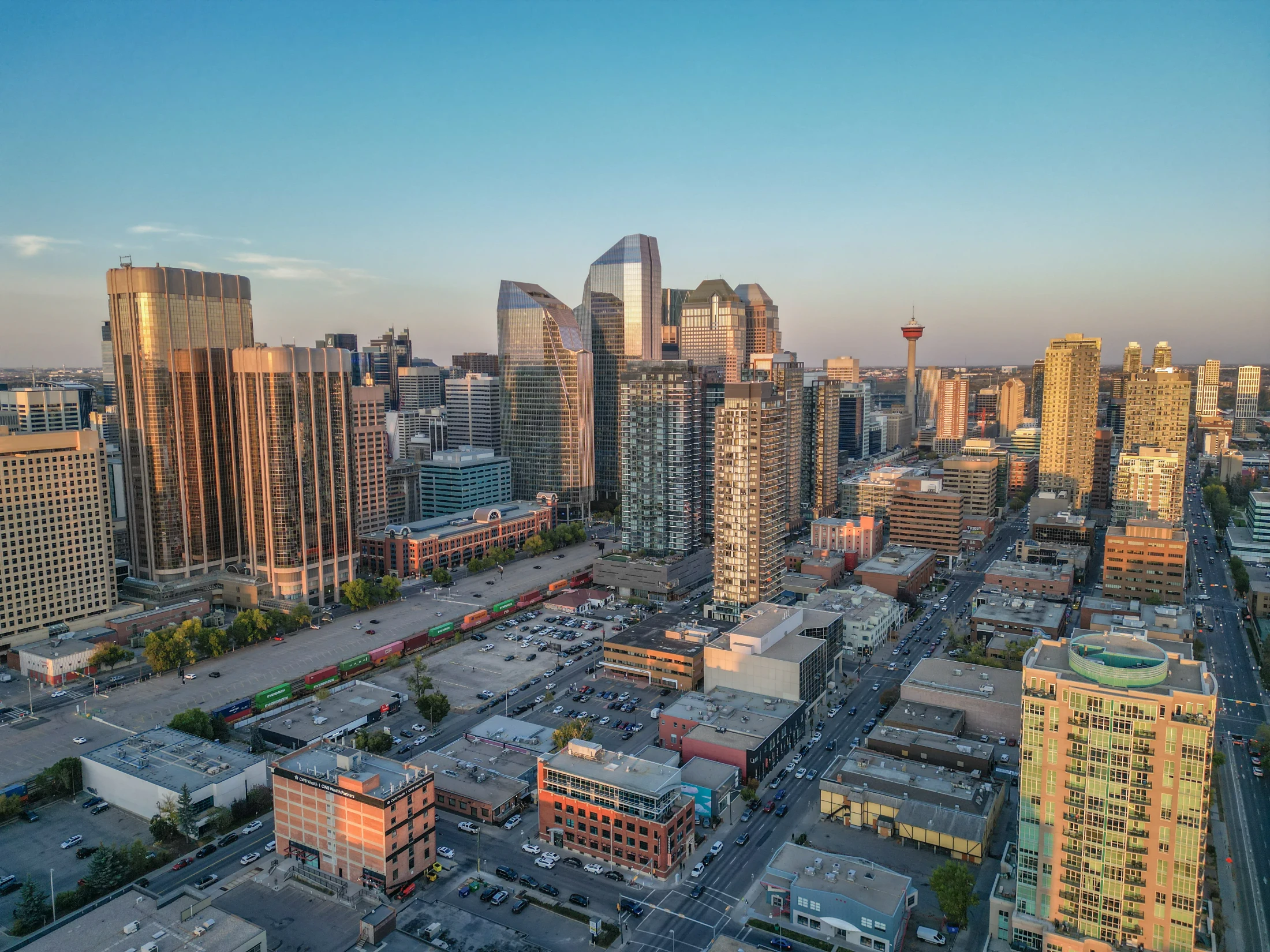 Downtown high-rise condos with the Calgary Tower on the skyline