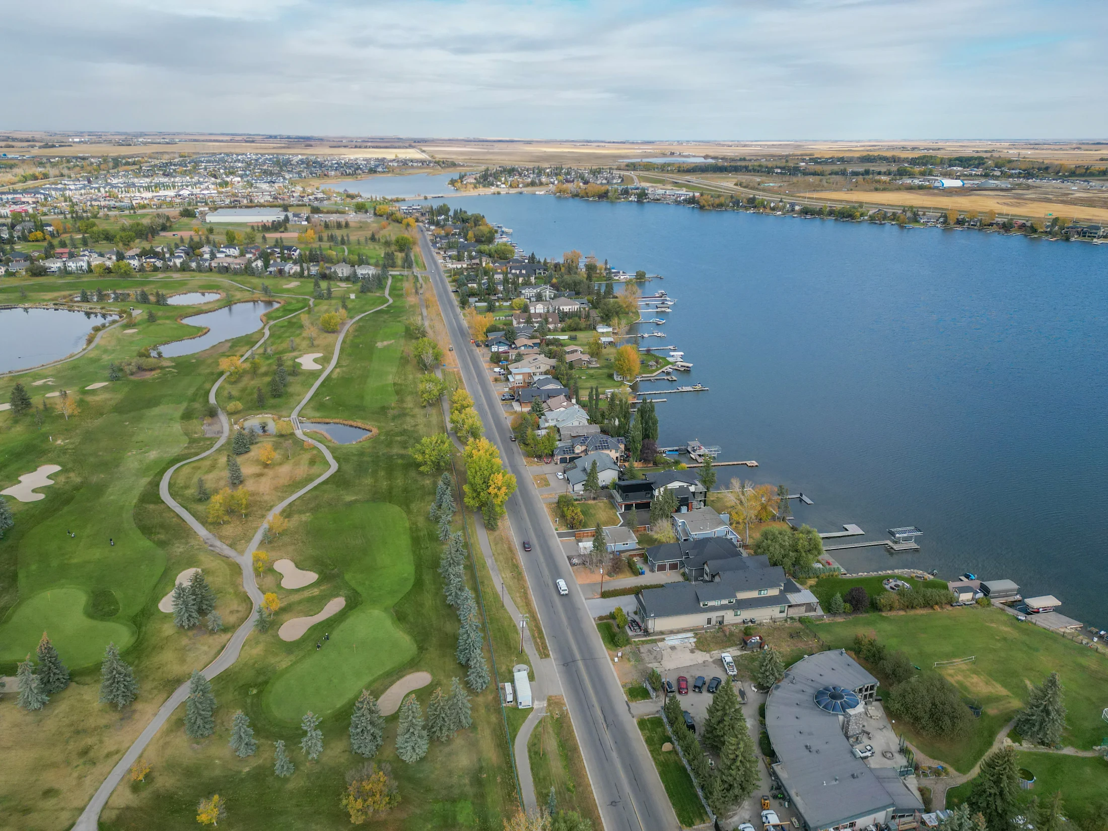 Aerial view of Chestermere Lake and the golf course, Chestermere, Alberta