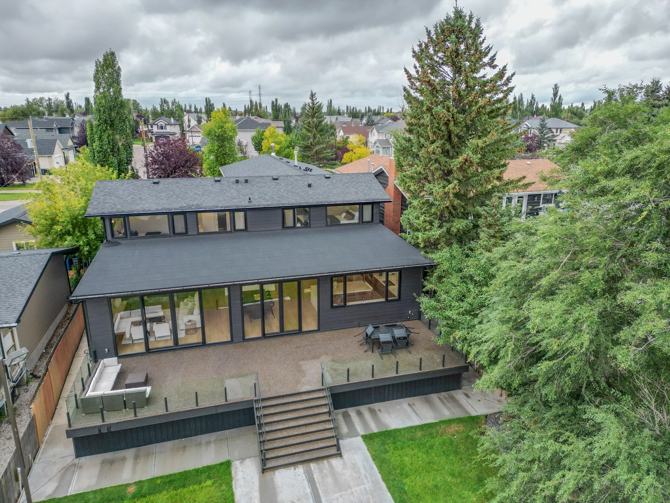 Luxury home backyard in Chestermere, Alberta