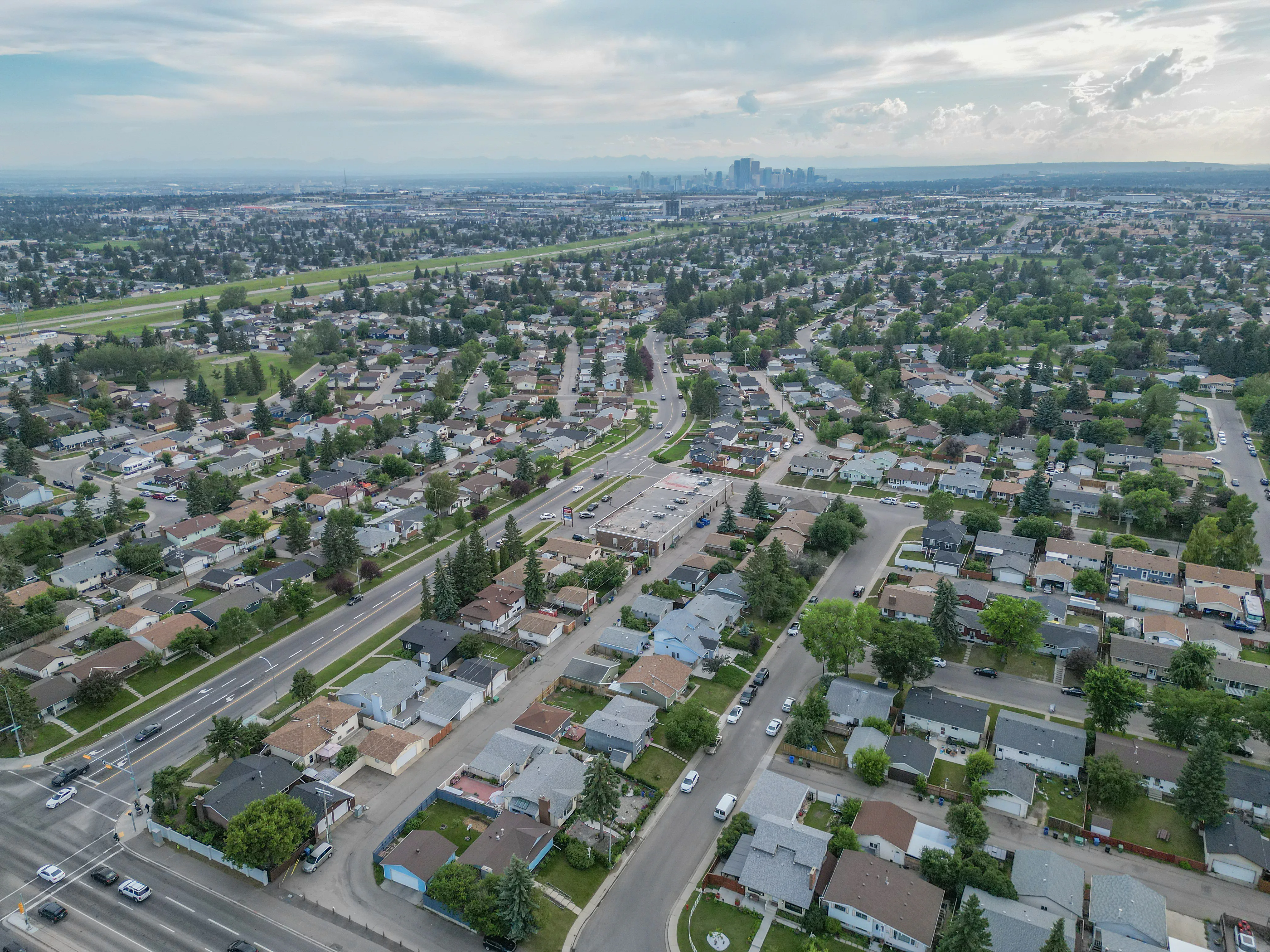 Aerial of a residential area with homes and trees