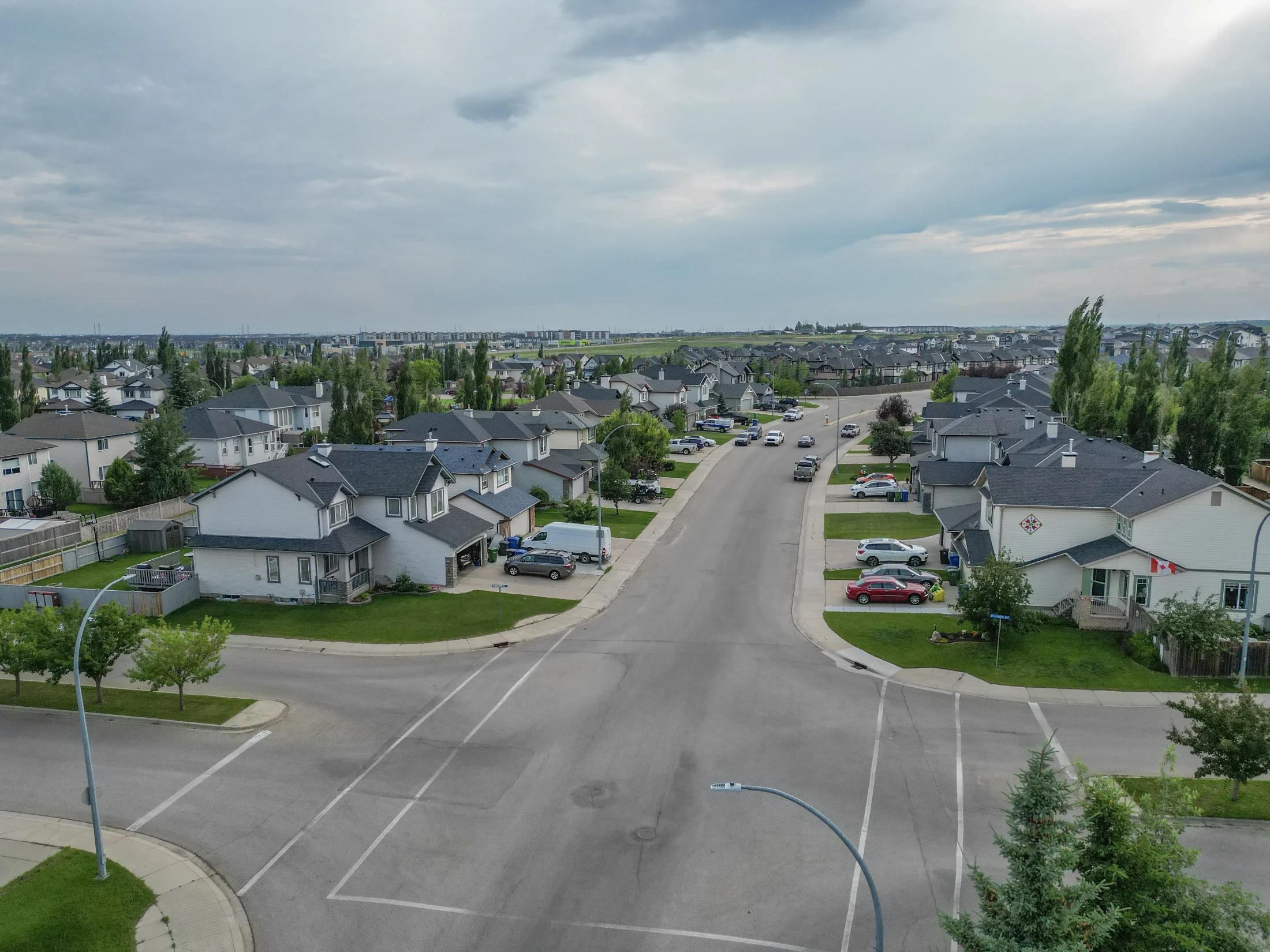 Residential street of two-storey homes on a curve