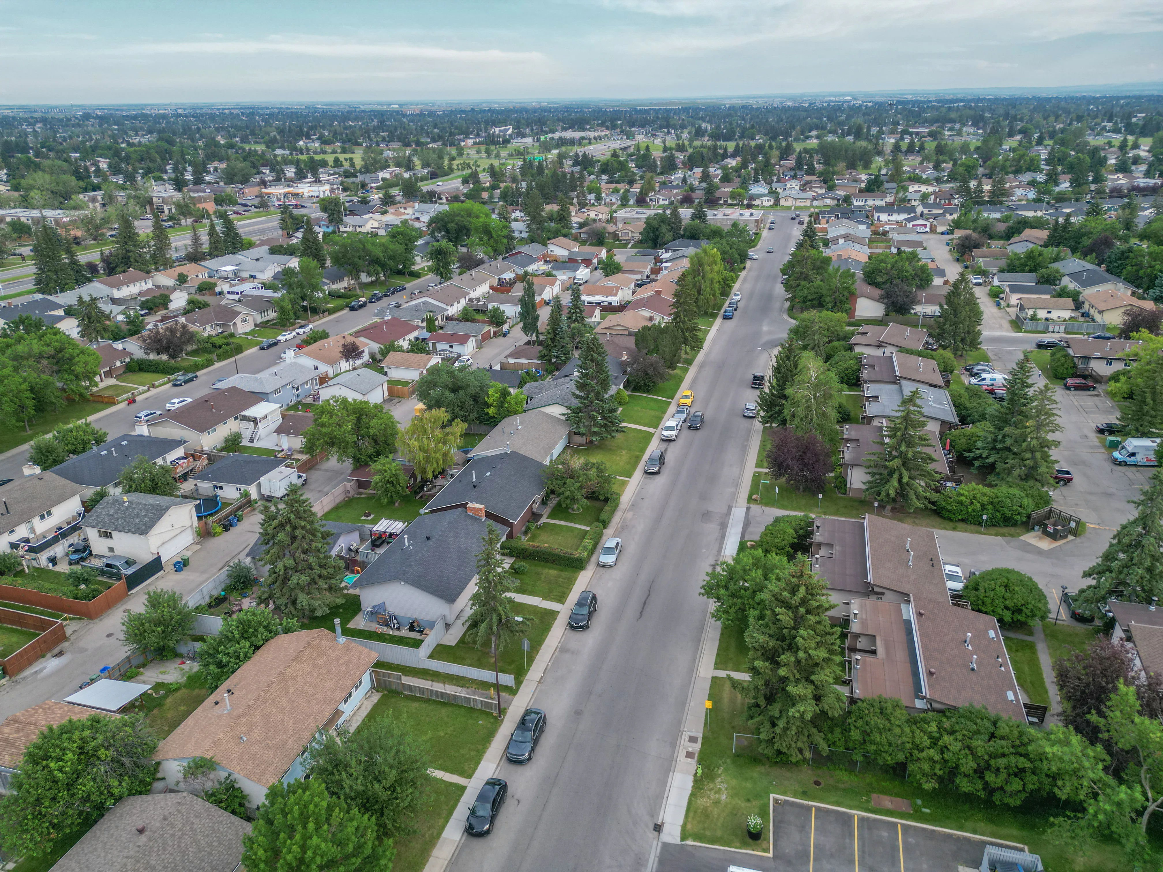 Aerial of homes along a residential street